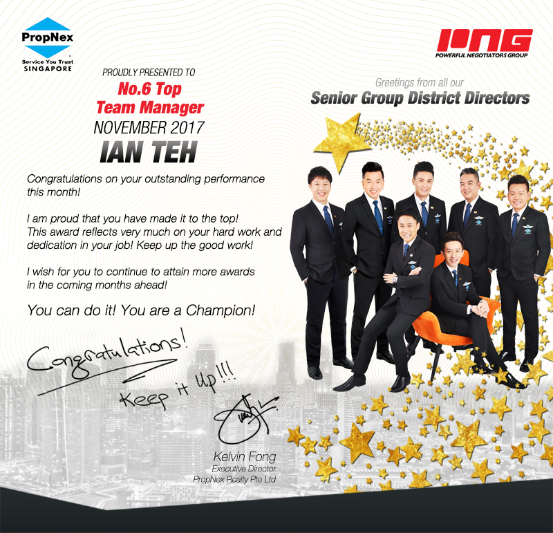 PropNex Top 6th Team Manager · November 2017